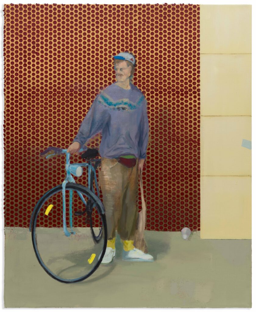 An der Station mit Fahrrad,135x110cm, 2025, Öl auf Leinwand