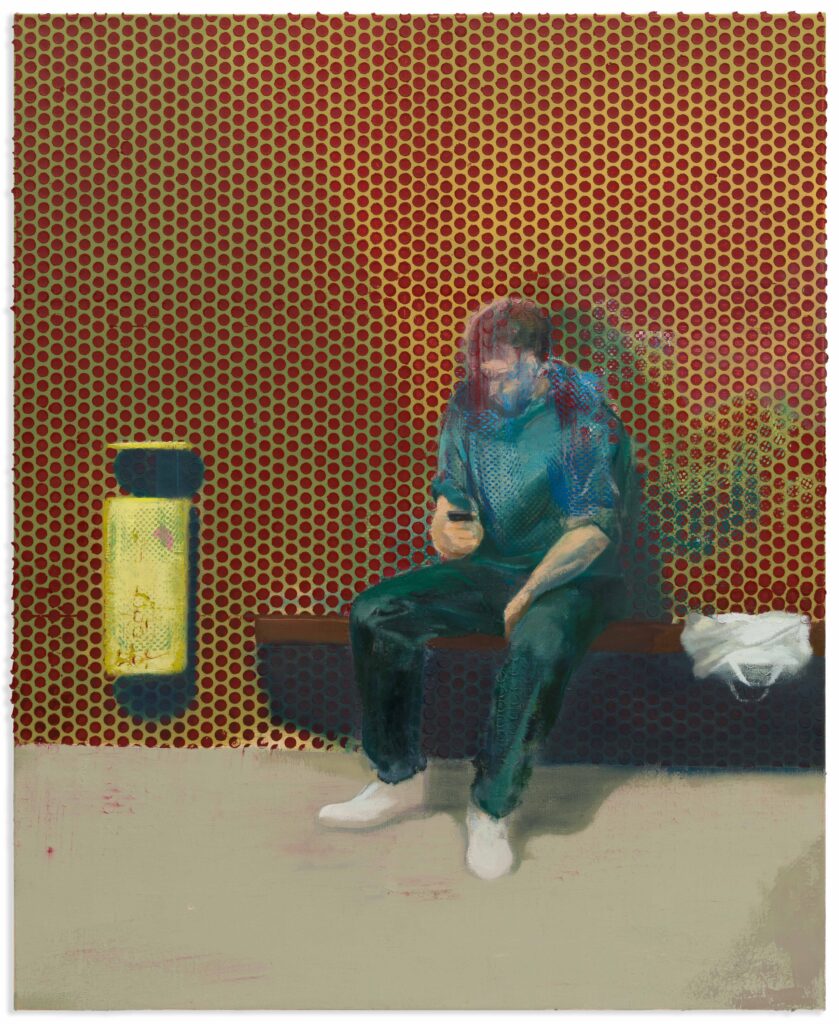An der Station warten,135x110cm, 2025, Öl auf Leinwand